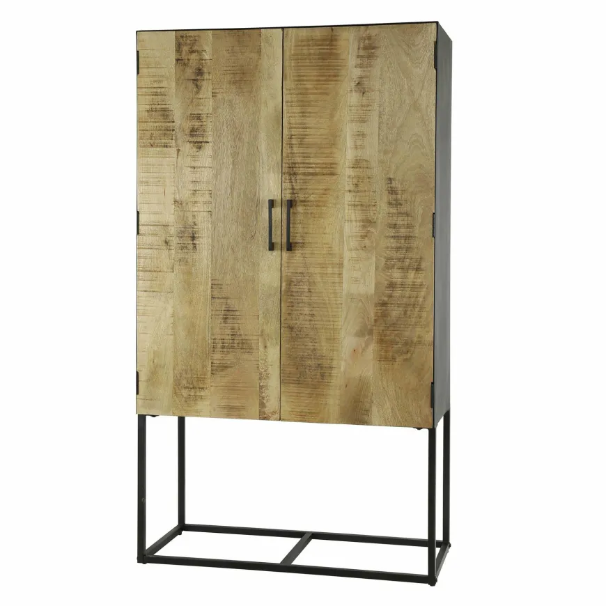 WoonStijl Wandkast 2D metal wood Massief mango blank antiek