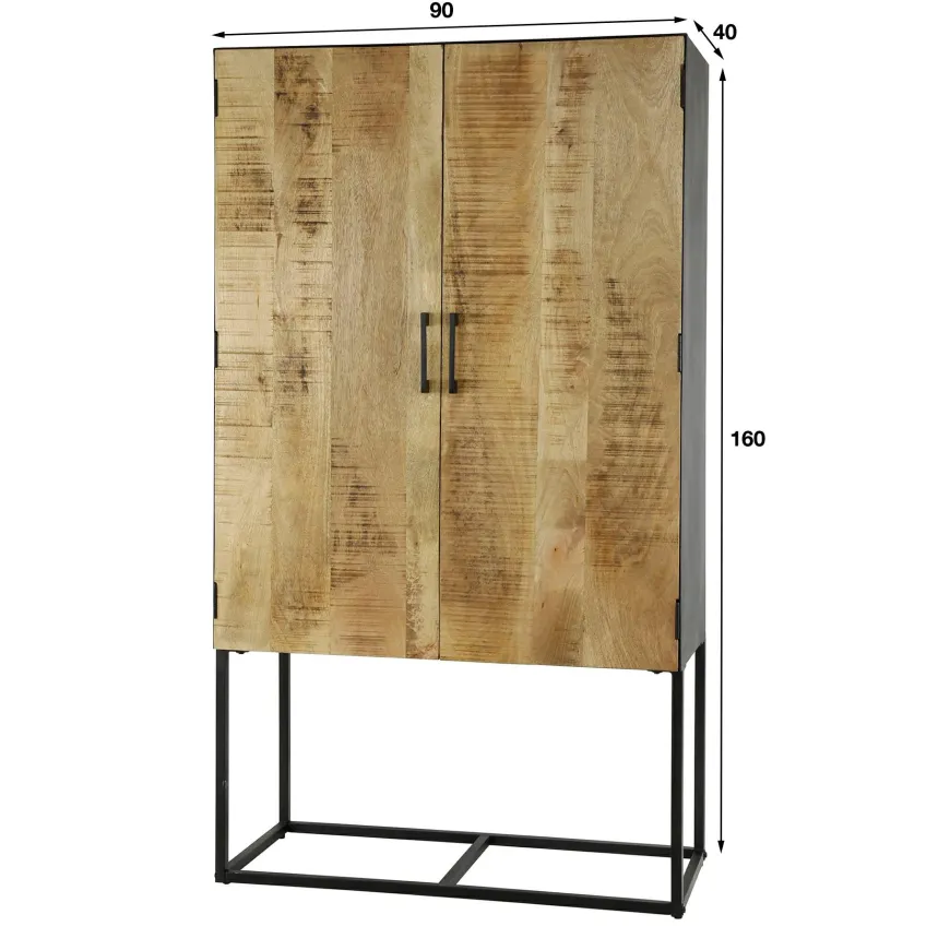 WoonStijl Wandkast 2D metal wood Massief mango blank antiek