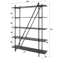 WoonStijl Wandrek 140cm 5 laags Piega Grijs