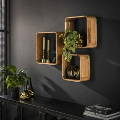 WoonStijl Wandschap Acacia vierkant set van 3