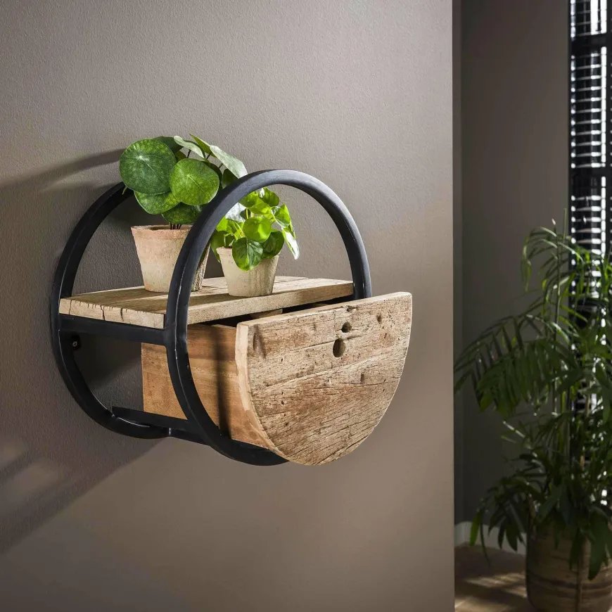 WoonStijl Wandschap circular Ø40 met lade / Robuust hardhout