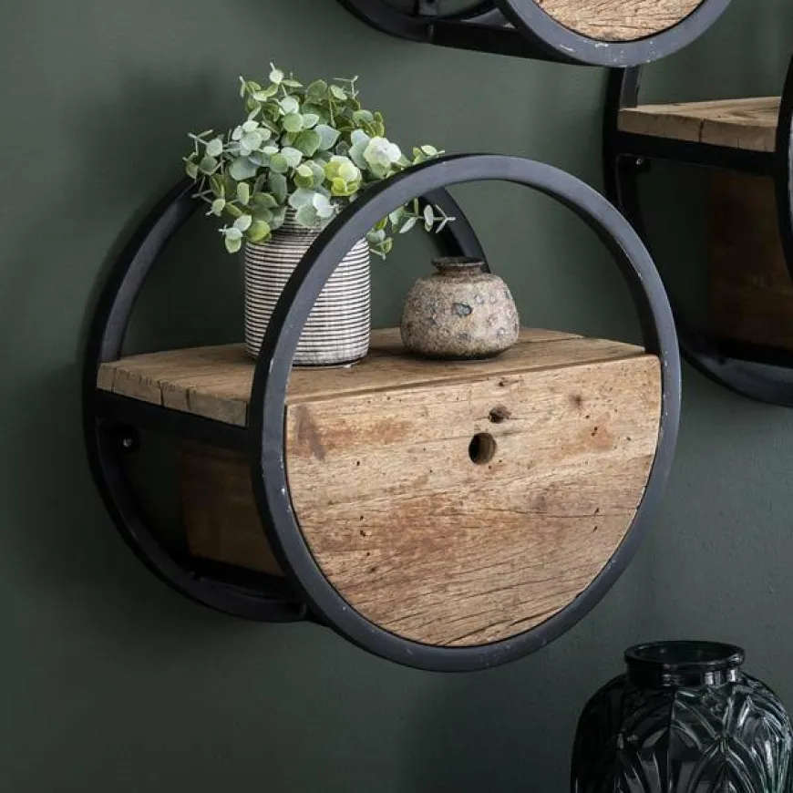 WoonStijl Wandschap circular Ø40 met lade / Robuust hardhout