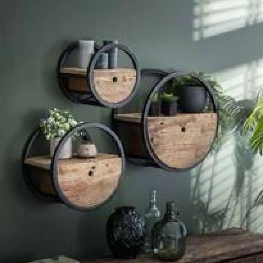 WoonStijl Wandschap circular Ø50 met lade / Robuust hardhout