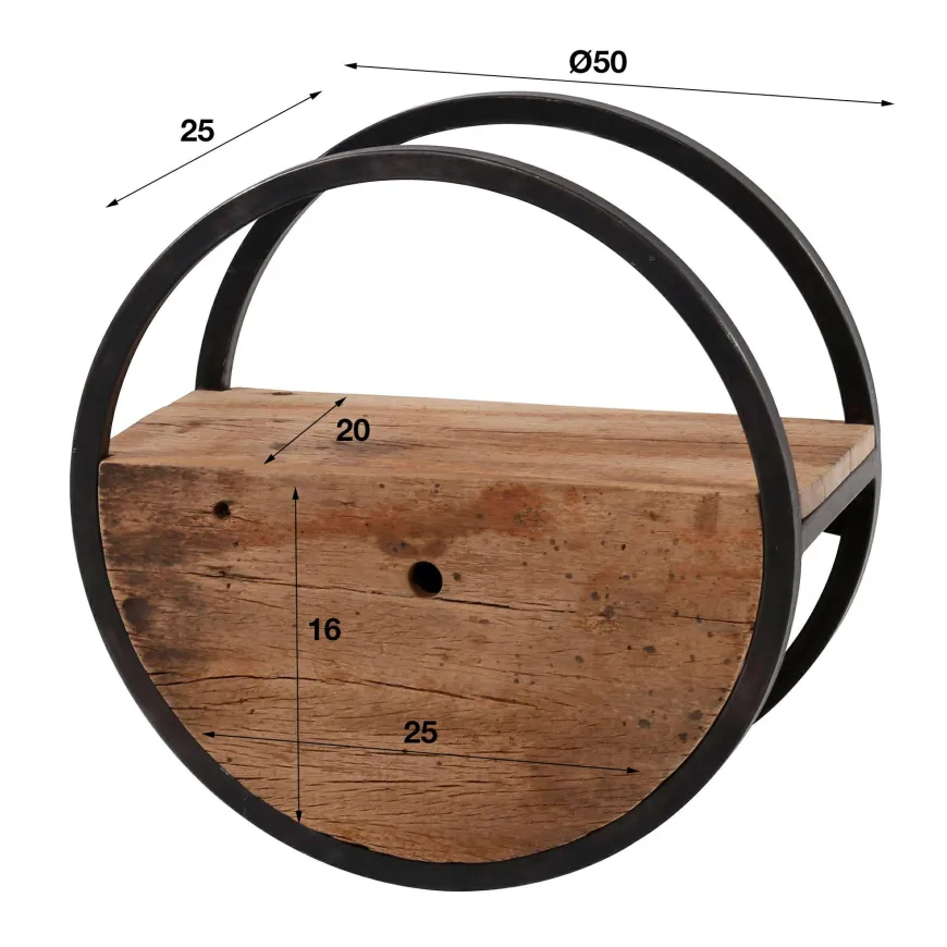 WoonStijl Wandschap circular Ø50 met lade / Robuust hardhout