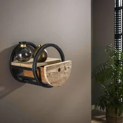 WoonStijl Wandschap circular Ø30 met lade / Robuust hardhout