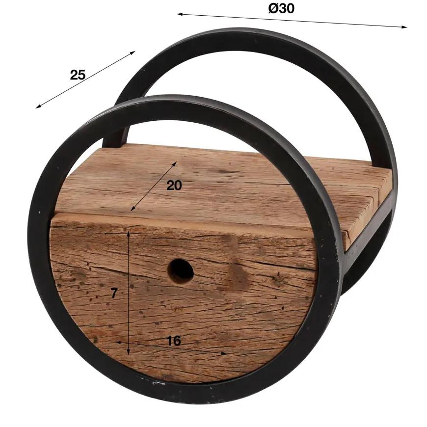 WoonStijl Wandschap circular Ø30 met lade / Robuust hardhout