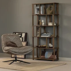 Woood Arve draaifauteuil bedrukte stof naturel melange
