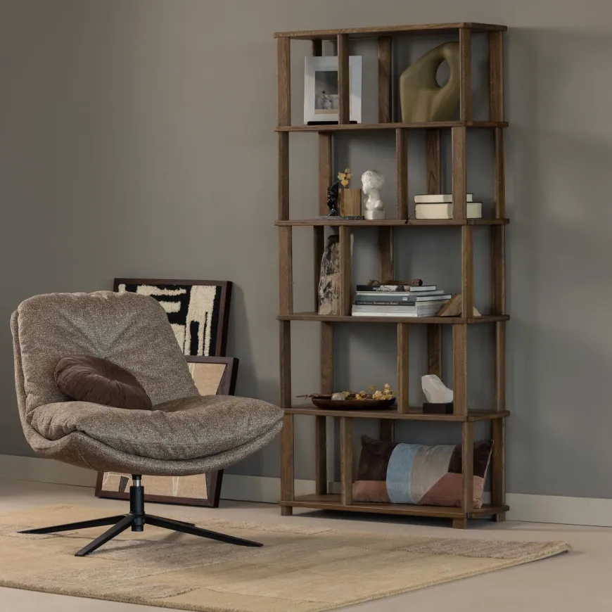 Woood Arve draaifauteuil bedrukte stof naturel melange