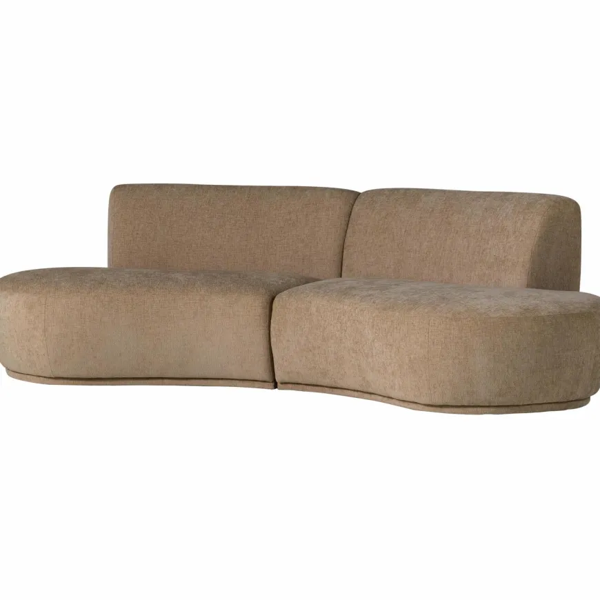 Woood Batavier half ronde bank 4-zits velvet melange lichtbruin