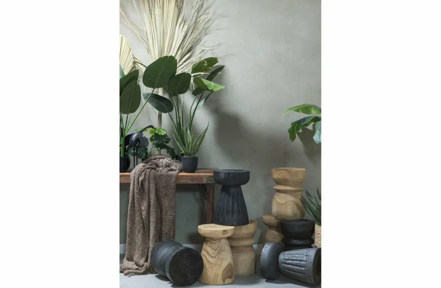 Woood Bikkel Kruk Hout Zwart 40xØ28cm