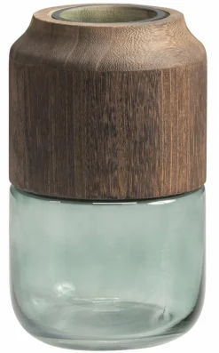 Woood Celeste Vaas Glas/hout Blauw/groen 28x16cm