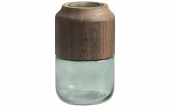 Woood Celeste Vaas Glas/hout Blauw/groen 28x16cm