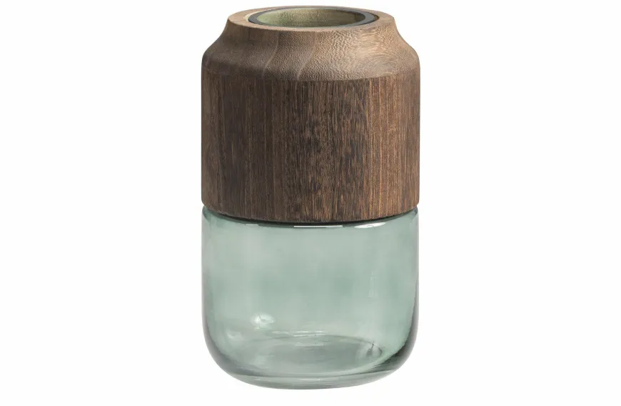 Woood Celeste Vaas Glas/hout Blauw/groen 28x16cm