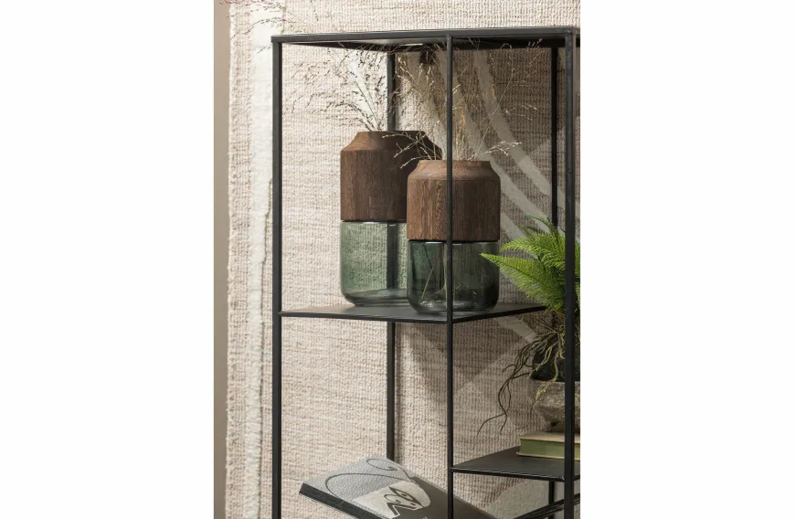 Woood Celeste Vaas Glas/hout Blauw/groen 28x16cm