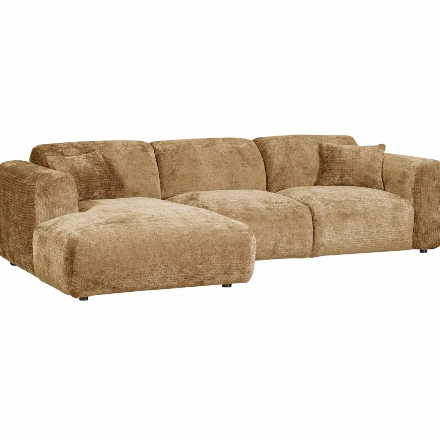 Woood CLOUD chaise longue links geweven chenille honinggeel