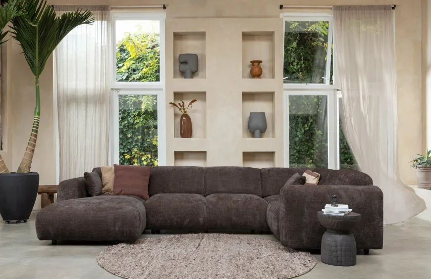 Woood CLOUD hoekbank rechts geweven chenille warm bruin