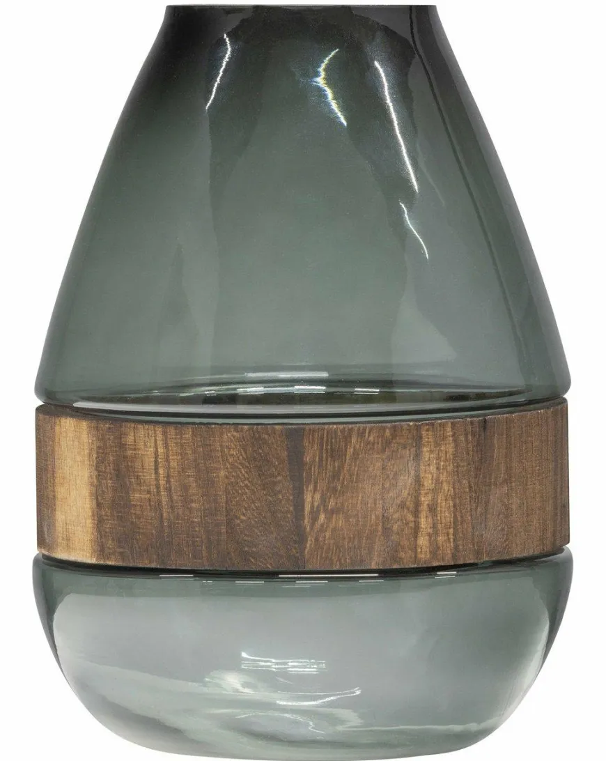 Woood Dave Vaas Glas/hout Blauw/groen 26x19cm