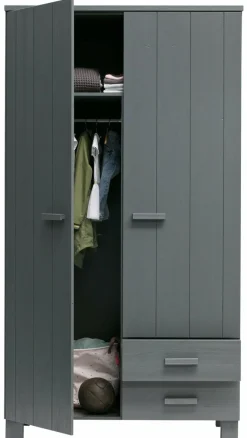 Woood Dennis Kast Met Laden Grenen Steel Grey Geborsteld [fsc]