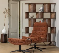 Woood Draaifauteuil Kube met hocker bruin