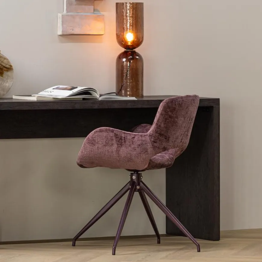 Woood Eliva eetkamerstoel structure velvet paars - set van 2