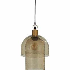 Woood Gigi hanglamp dubbele kap gehamerd glas naturel