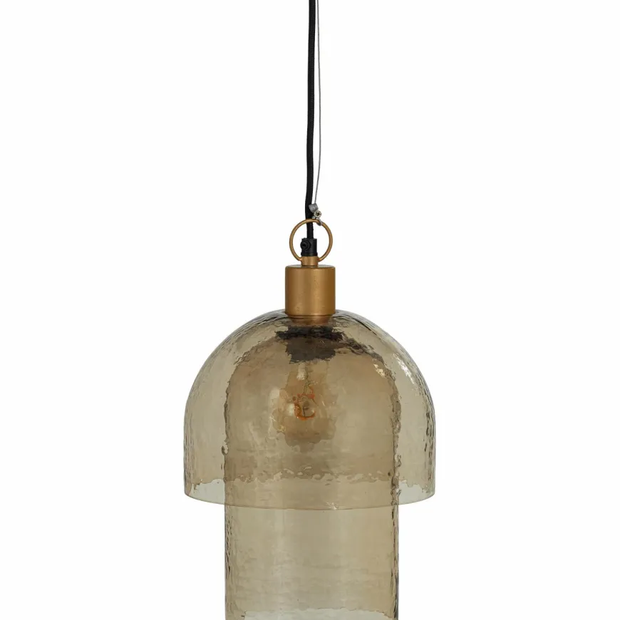 Woood Gigi hanglamp dubbele kap gehamerd glas naturel