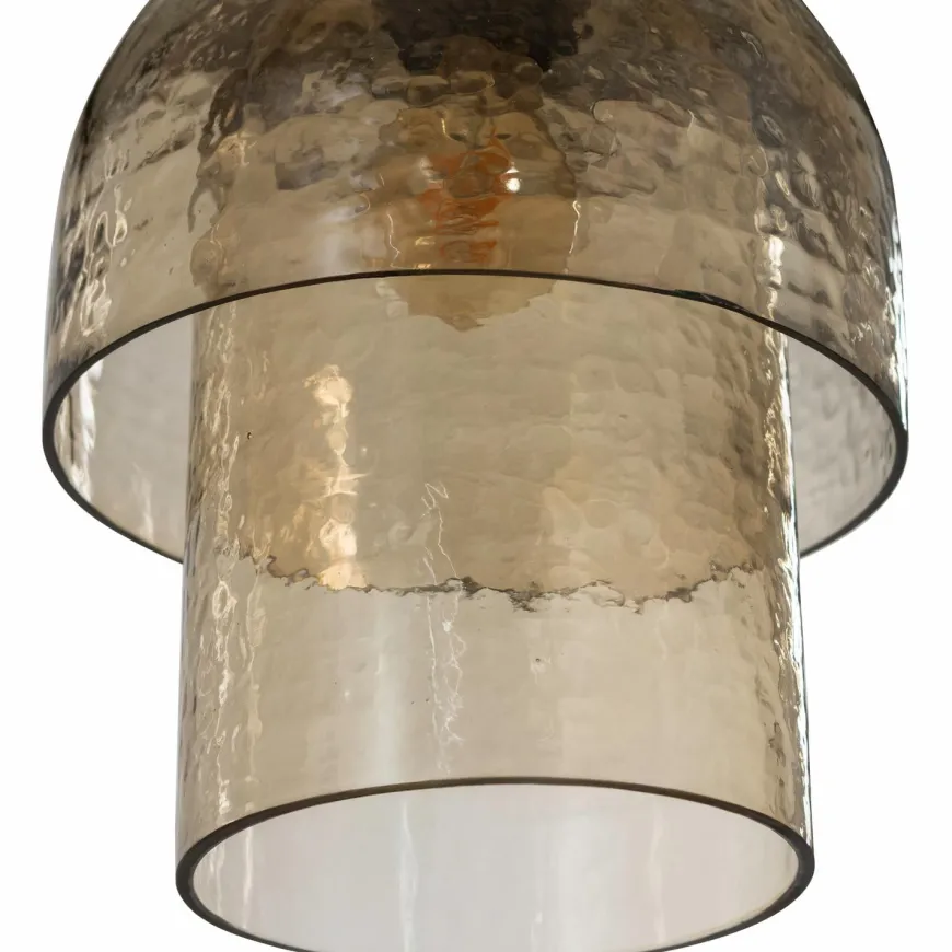 Woood Gigi hanglamp dubbele kap gehamerd glas naturel