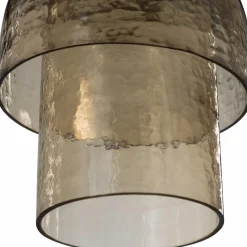 Woood Gigi hanglamp dubbele kap gehamerd glas naturel