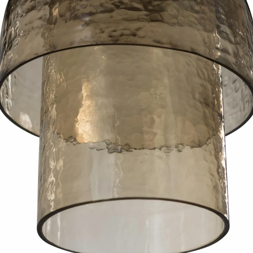 Woood Gigi hanglamp dubbele kap gehamerd glas naturel