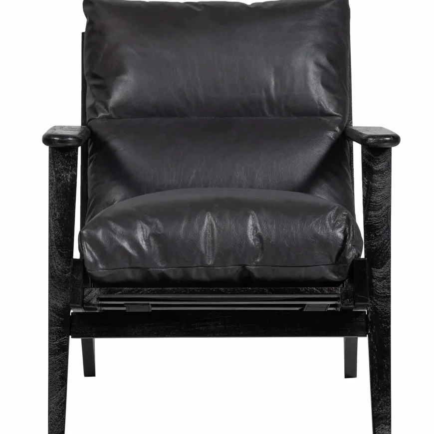 Woood Houston fauteuil echt leer zwart