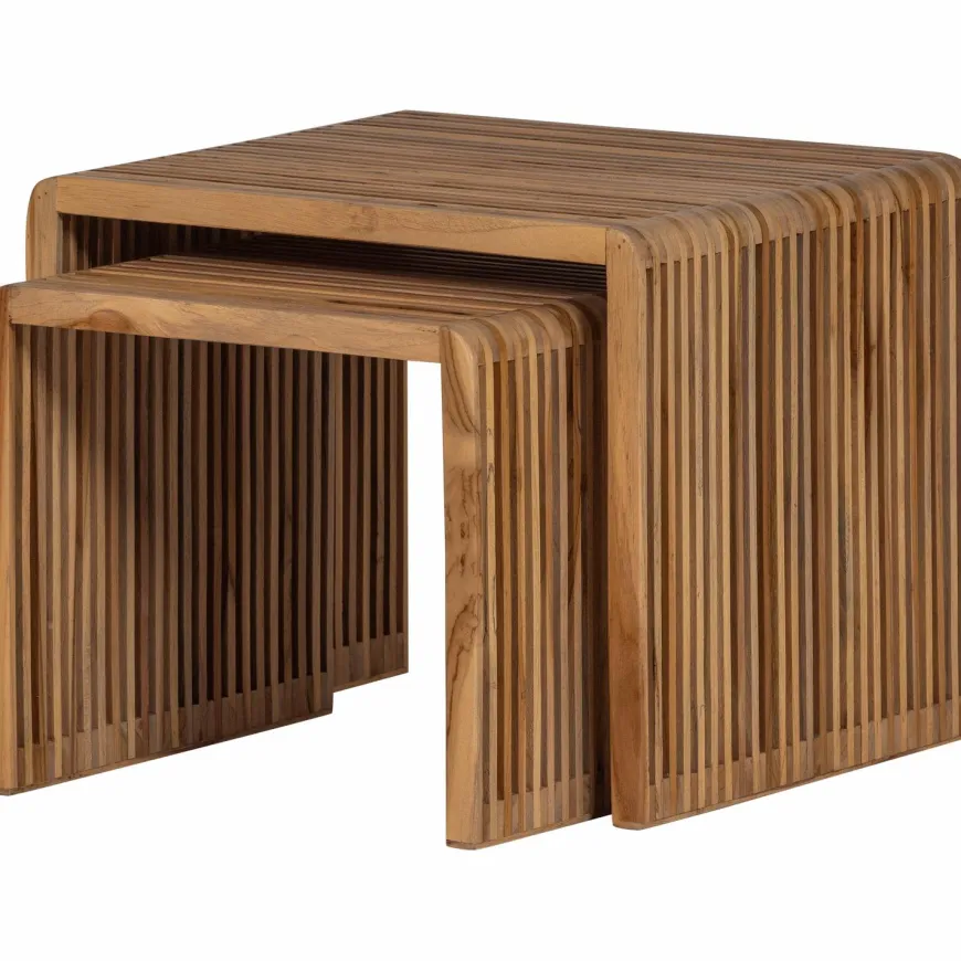 Woood Jasmijn Bijzettafel Recycled Teak Naturel - Set Van 2