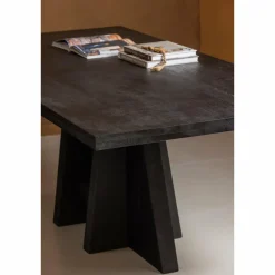 Woood Kean eettafel met middenpoot mango zwart 220x100cm