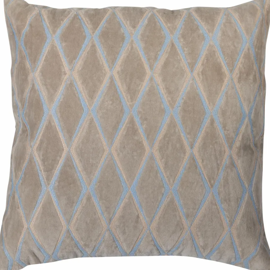 Woood Laon kussens velvet naturel/blauw - set van 3