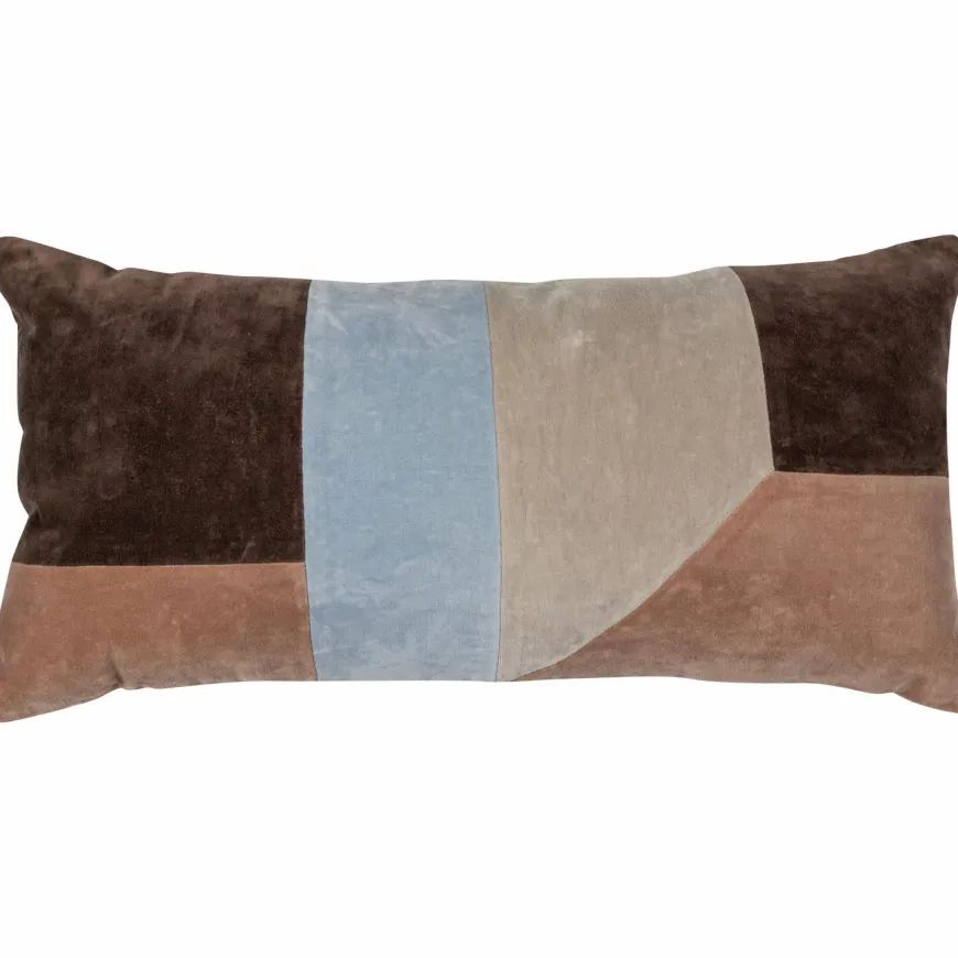 Woood Laon kussens velvet naturel/blauw - set van 3