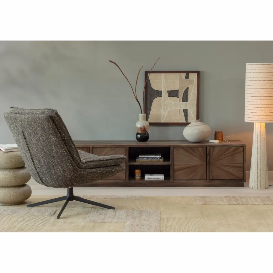 Woood Loft vloerlamp metaal/boucle naturel met strepen 130xo30cm