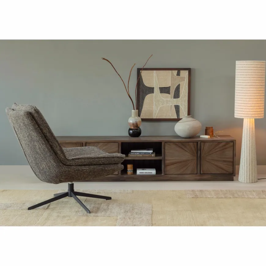 Woood Loft vloerlamp metaal/boucle naturel met strepen 130xo30cm