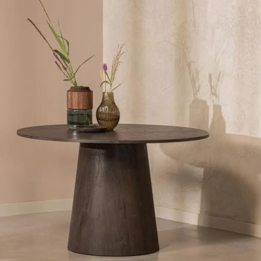 Woood Maan Eettafel Rond Mdf Donkerbruin Ø 120cm