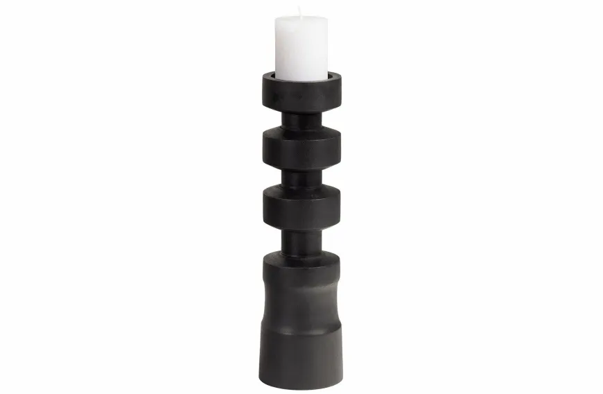 Woood Midi Kandelaar Mango Hout Zwart 41cm