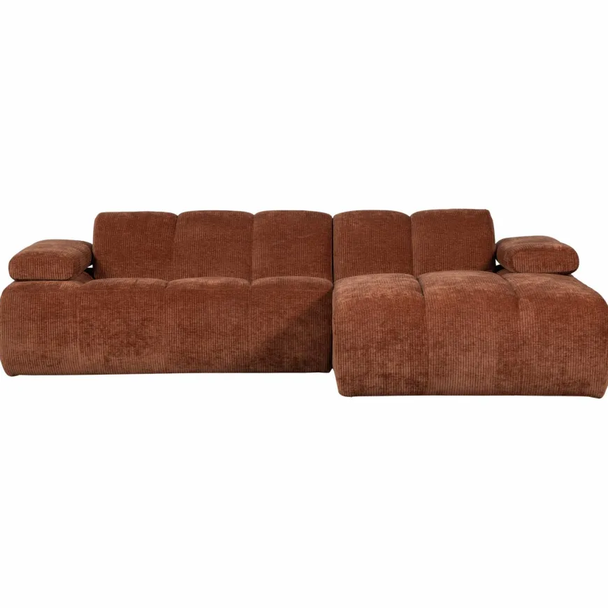 Woood Mojo Chaise Longue Bank Rechts Geweven Ribstof Roestbruin