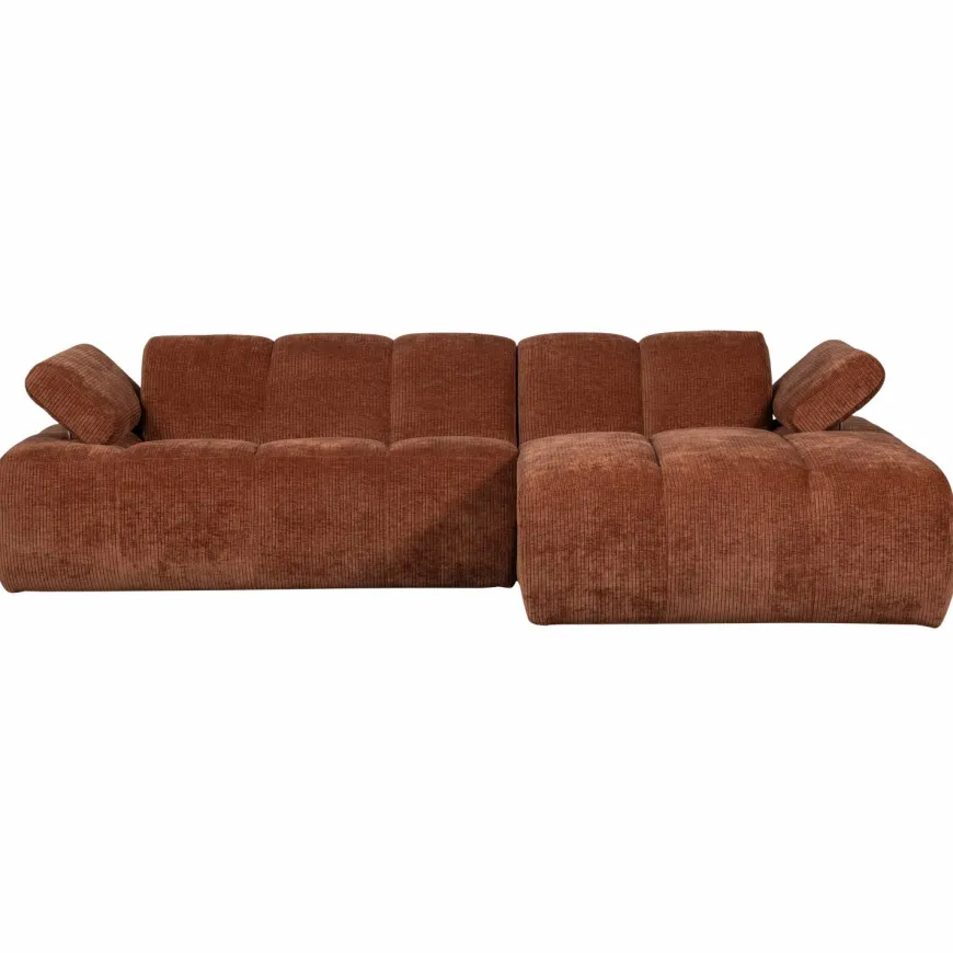 Woood Mojo Chaise Longue Bank Rechts Geweven Ribstof Roestbruin