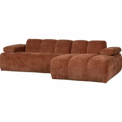 Woood Mojo Chaise Longue Bank Rechts Geweven Ribstof Roestbruin