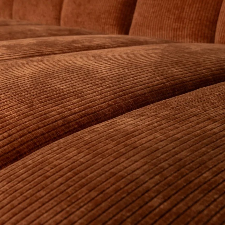 Woood Mojo Chaise Longue Bank Rechts Geweven Ribstof Roestbruin