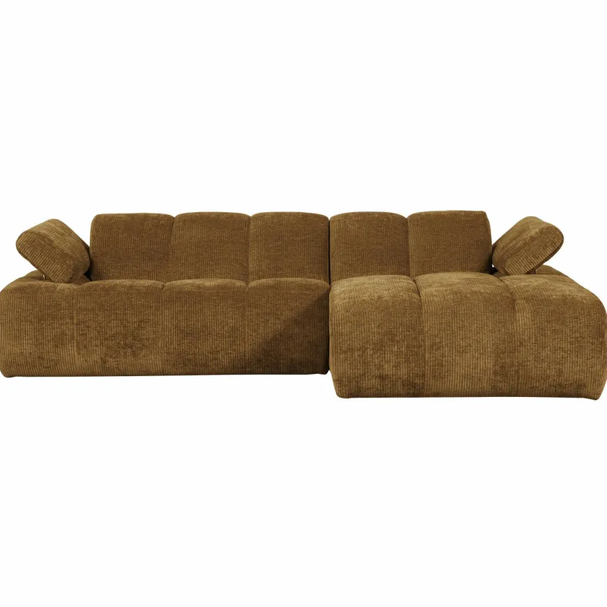 Woood Mojo Chaise Longue Bank Rechts Geweven Ribstof Honinggeel