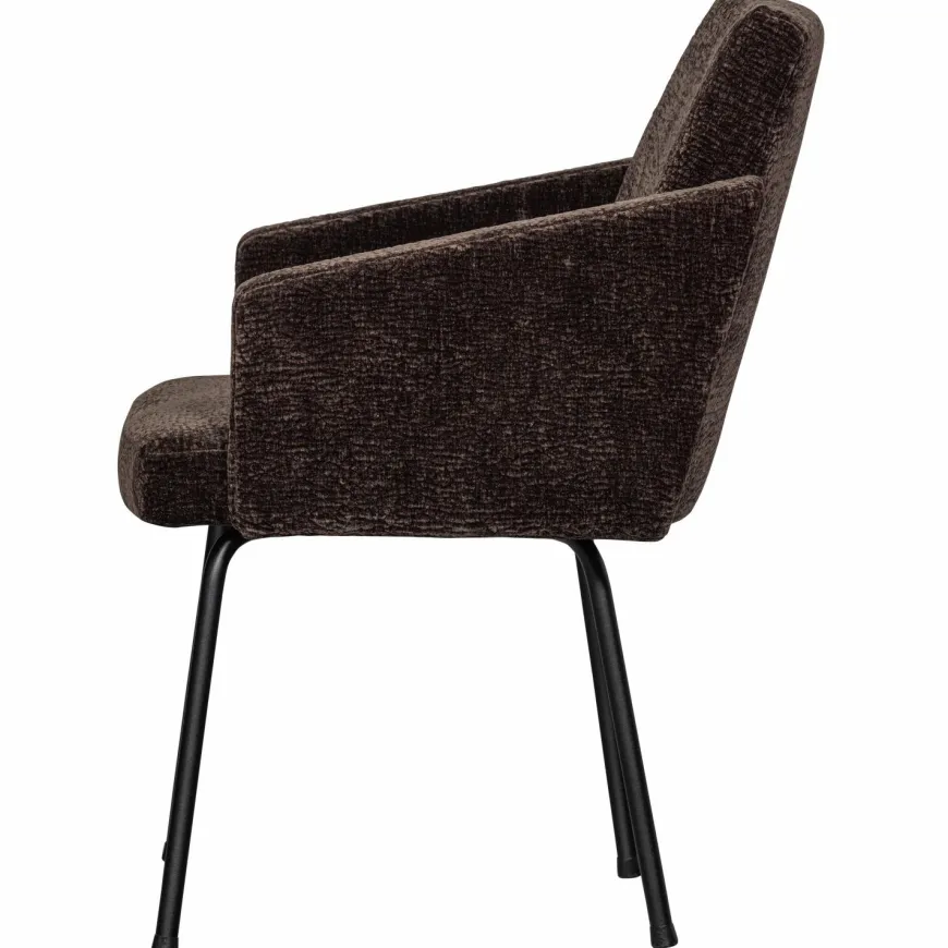 Woood MOUNT eetkamerstoel met armleuning 3D chenille donkerbruin