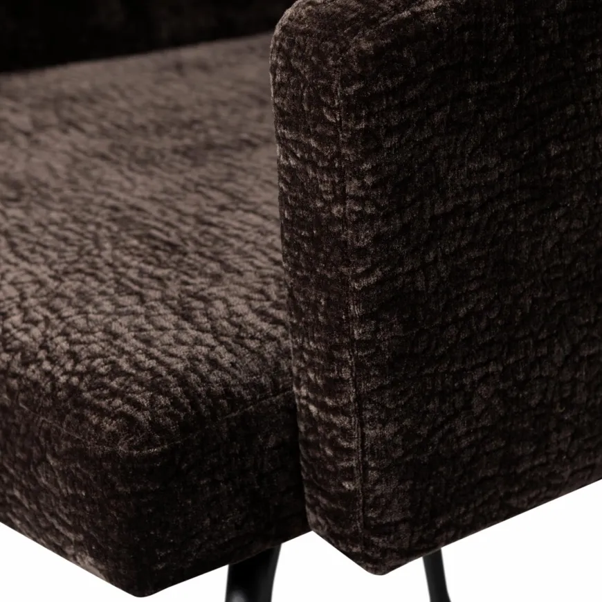 Woood MOUNT eetkamerstoel met armleuning 3D chenille donkerbruin