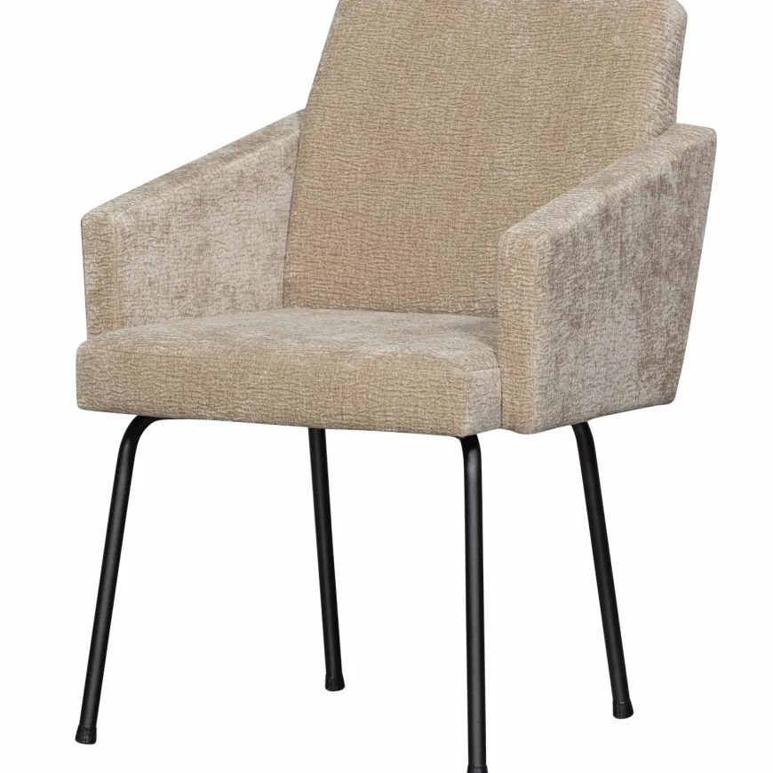 Woood MOUNT eetkamerstoel met armleuning 3D chenille zand