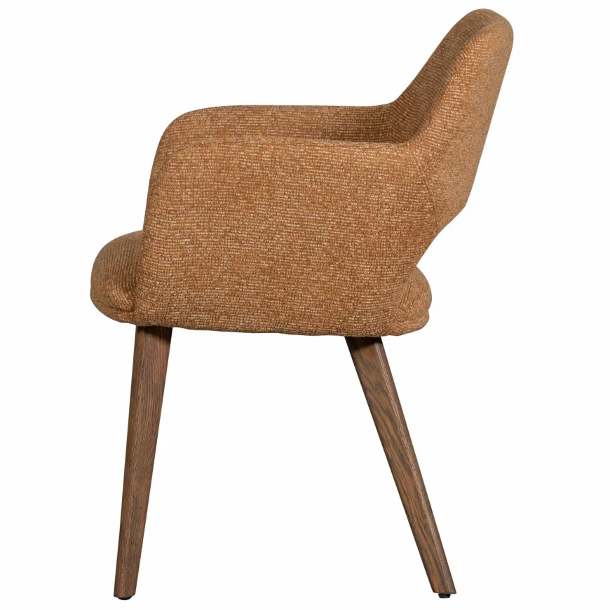 Woood Murat eetkamerstoel geel met houten poot donkerbruin
