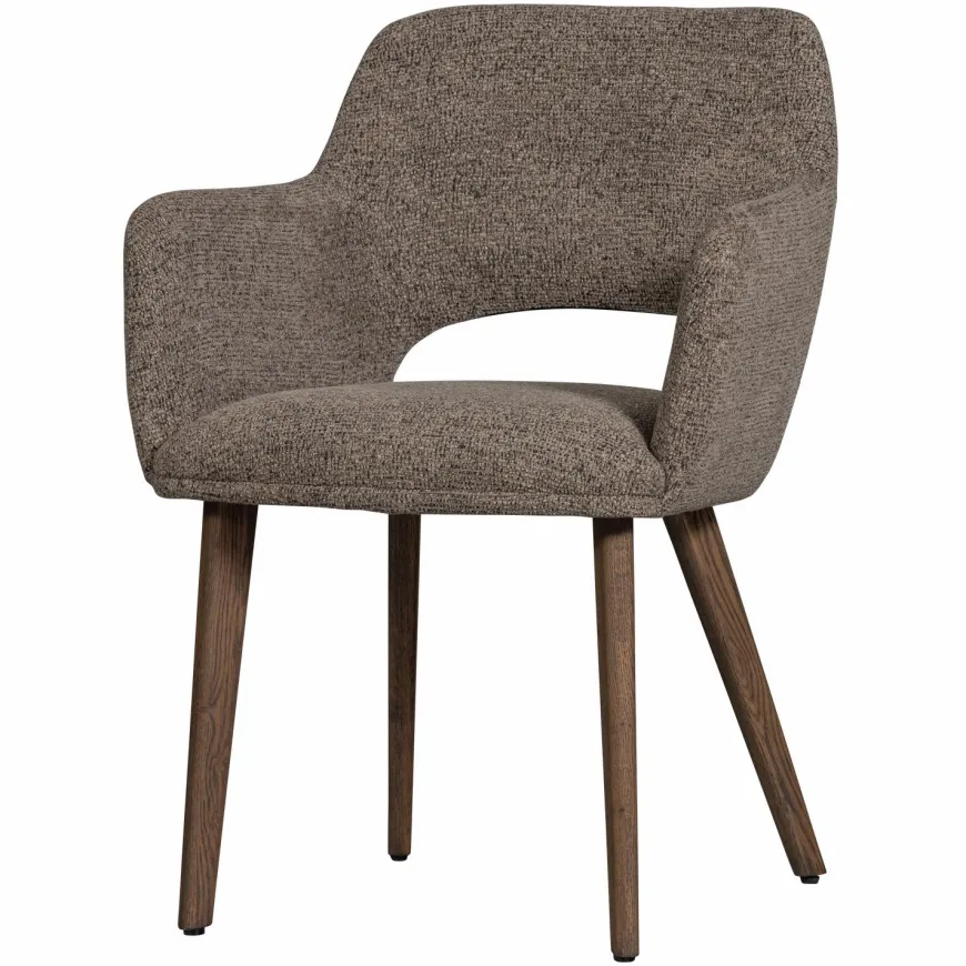 Woood Murat eetkamerstoel taupe met houten poot mystic brown