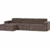 Woood Novi chaise longue bank links ribstof grijsbruin