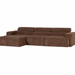 Woood Novi chaise longue bank links ribstof mokkabruin
